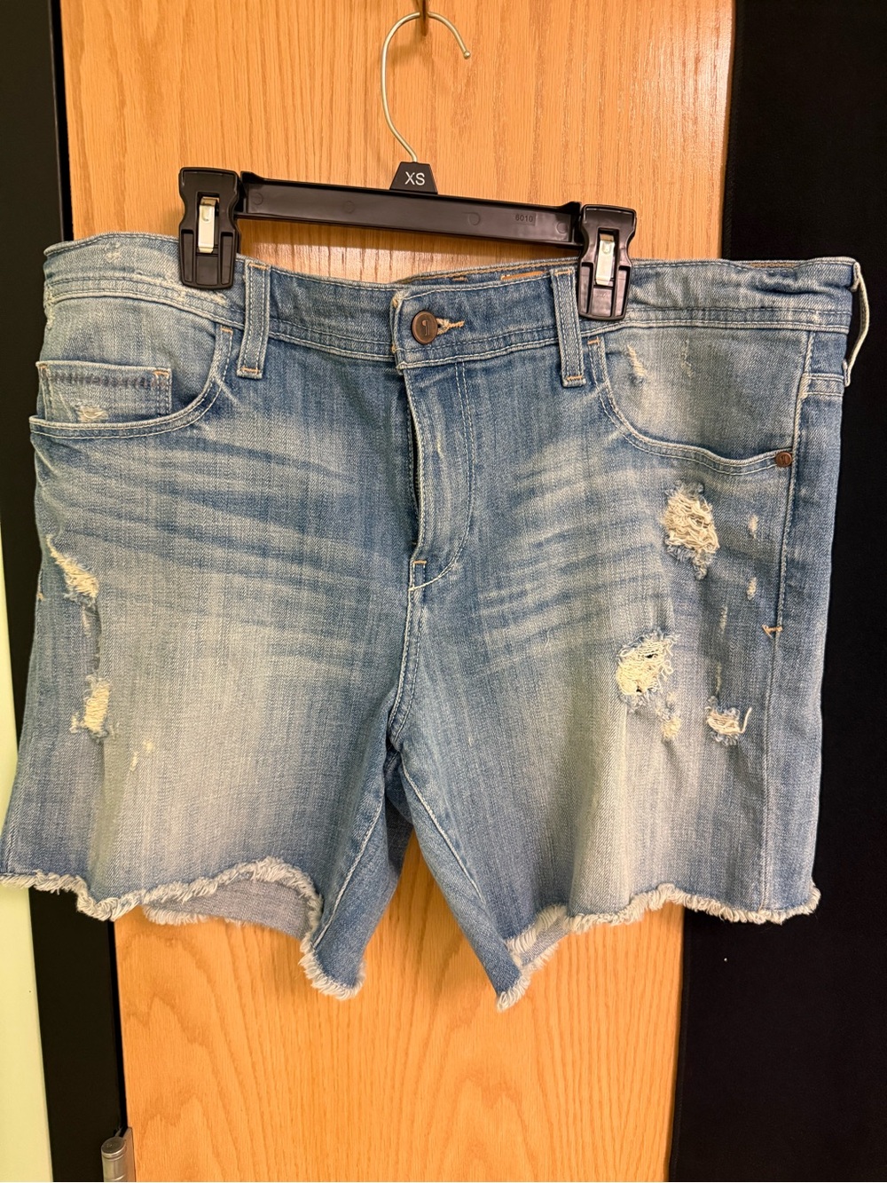 Pilcro and the Letterpress Light Washed Distressed Denim Shorts Fringed